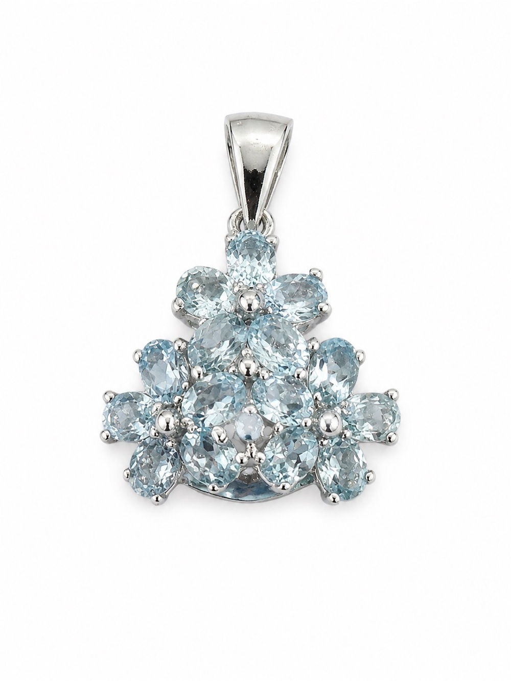 Sterling Silver Blue Topaz Floral Cluster Pendant New